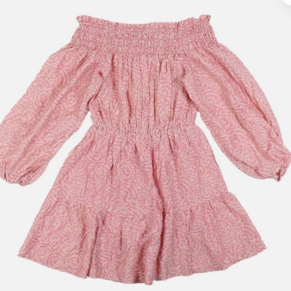 H&M Floral Smocked Off The Shoulder Cottagecore Festival Bohemian Pink Dress M - Picture 2 of 7